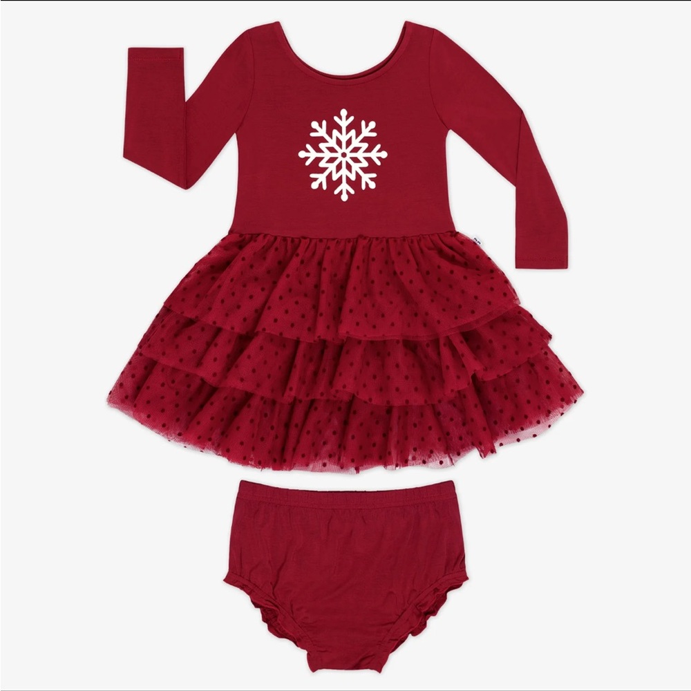 Girls Burgundy Snowflake Tutu Matching Set